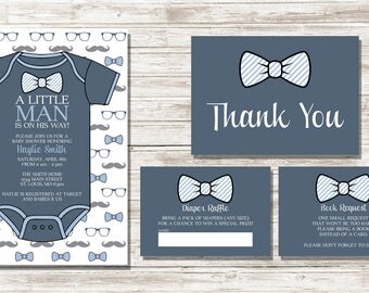 Little Man Baby Shower Invitation | Onesie with Bowtie | Digital Baby Shower Invitation