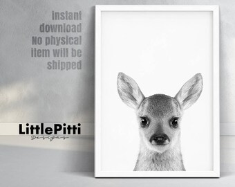 Baby deer print, modern minimalist nursery, woodlands baby deer fawn, fawn print, forest animals print, nursery digital print, gray nursery