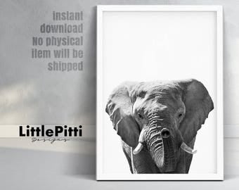Elephant art, elephant decor, elephant nursery, elephant wall art, elephant nursery art, large wall art, black white art, indian art