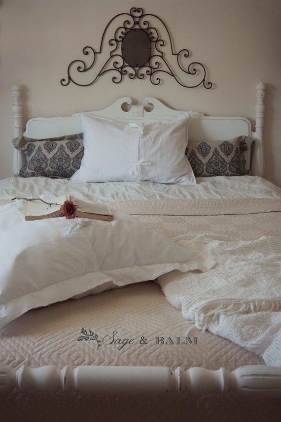Antique white shabbychic standard double/full headboard