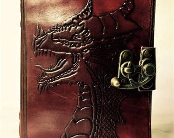 Leather Journal // Dragon Blank Leather-Bound Journal // Blank Leather Notebook // Dragon face