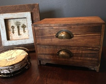 Vintage Card Catalog 2 Drawer Jewelry Box