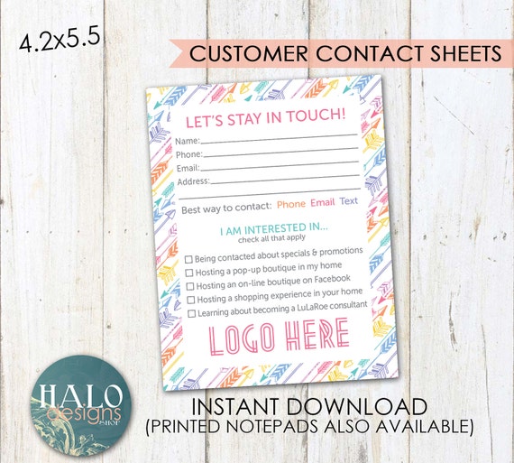 Customer Contact Cards Arrows Printable