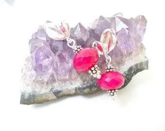 Hot Pink Chalcedony Earrings Dangles Gift for her Gemstone Earrings Chalcedony Earstuds Sterling Silver Earrings Chalcedony Gemstone
