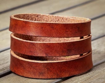 Triple Band Leather Cuff Bracelet, Women's Leather Cuff Bracelet, Gift under 30, Custom Leather Cuff, Gift for her, Leather Wrap Bracelet