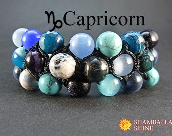 Personalized birthday bracelet gift Custom women jewelry Capricorn bracelet Zodiac beaded bracelet Multi gemstone jewelry Meditation stone