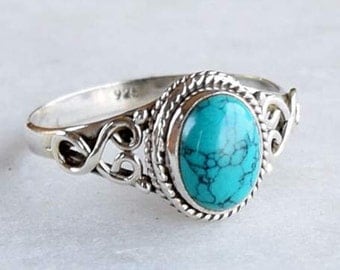 Turquoise ring,Turquoise Silver Ring, Silver Turquoise Ring,92.5% solid sterling Silver Ring, Sterling Silver Ring, size 3-12(USA Standard)