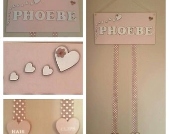 Hair Clip Holder, Hair Bow Holder, Personalised, Name Plaque, Hair Clip Storage, Clip Holder, Hair Accessories, Girl's Room, Handmade, Sign
