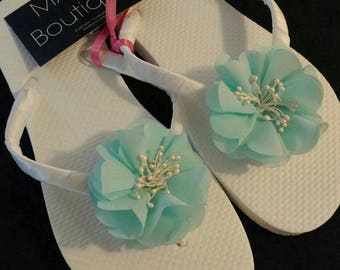 Flip Flops Size 5/6-Bridal Flip Flops-Beach Shoes-Summer Sandals-Flower Flip Flops-Handmade