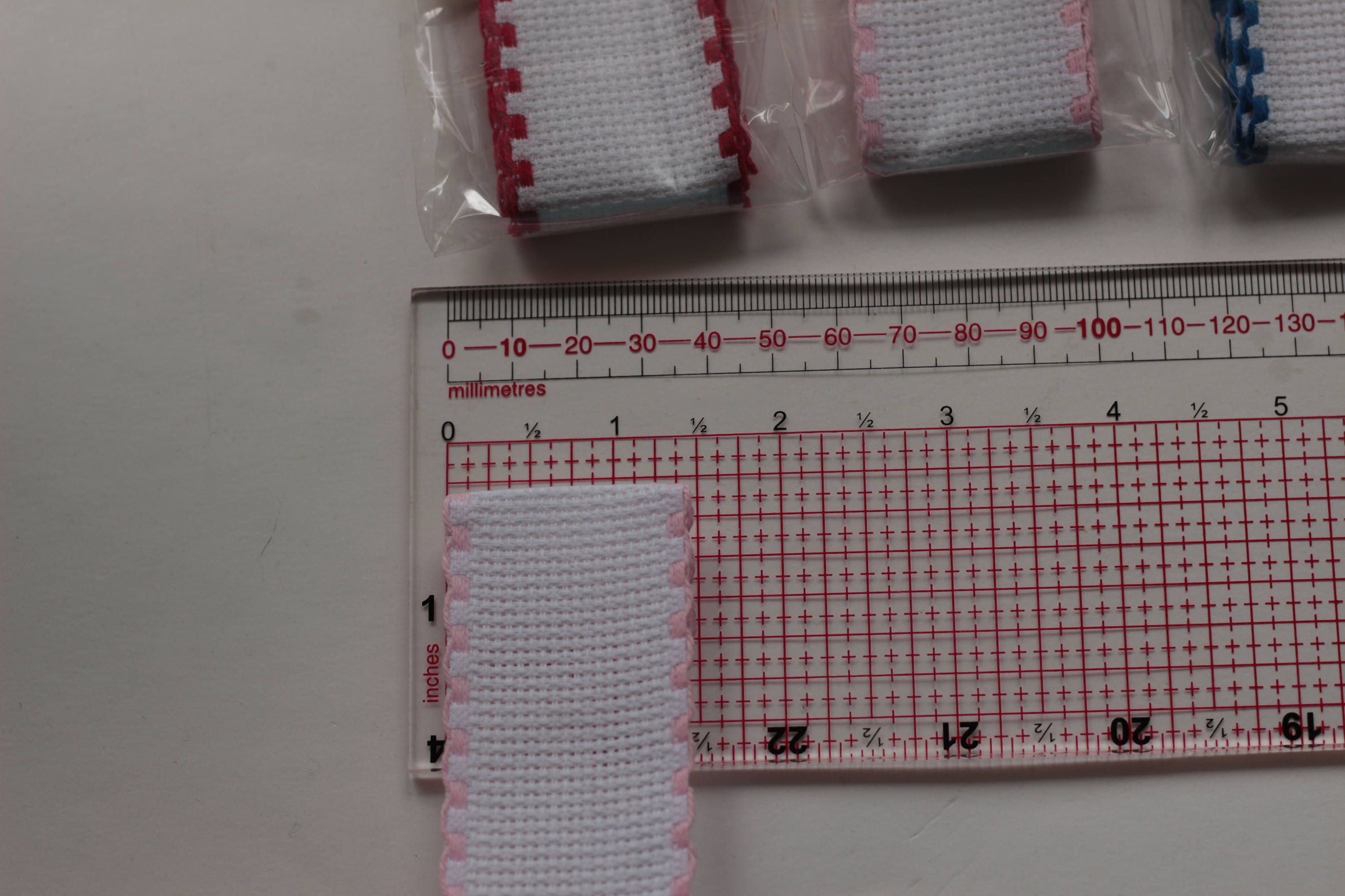 Cross stitch band Aida 14ct tape White/Red Embroidery fabric edge