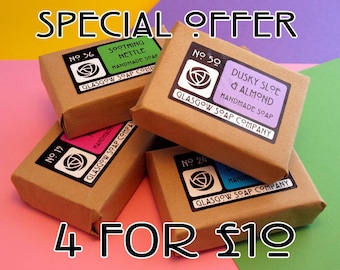 Handmade Soap - Special Offer - 4 for 10 Pound - Sale -Teachers Gift - Soap Gift Box - Gift Set - Scottish Gift - Vegan Soap - Aromatherapy