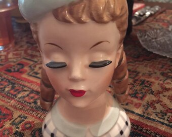 Girl with Pigtails Vintage Head Vase