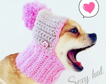 Pink Dog Hat Cozy Crochet Dog Hat Warm Knitted Dog Hat Puppy Chunky Hat Small Winter Dog Hat Dog Costume Knit Dog Clothes Dogs Hats For Dogs