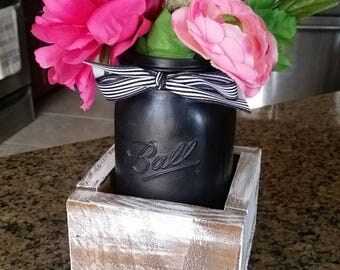 Mason jar party decor - black and white striped decor - Kate spade inspired - mason jar centerpiece - black and white theme - office decor