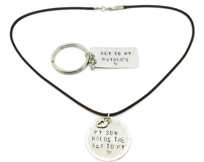 My Son Holds The Key To My Heart Necklace, Mother Son Necklace Key Chain Set, Mother's Day Gift, Unique Birthday Gift