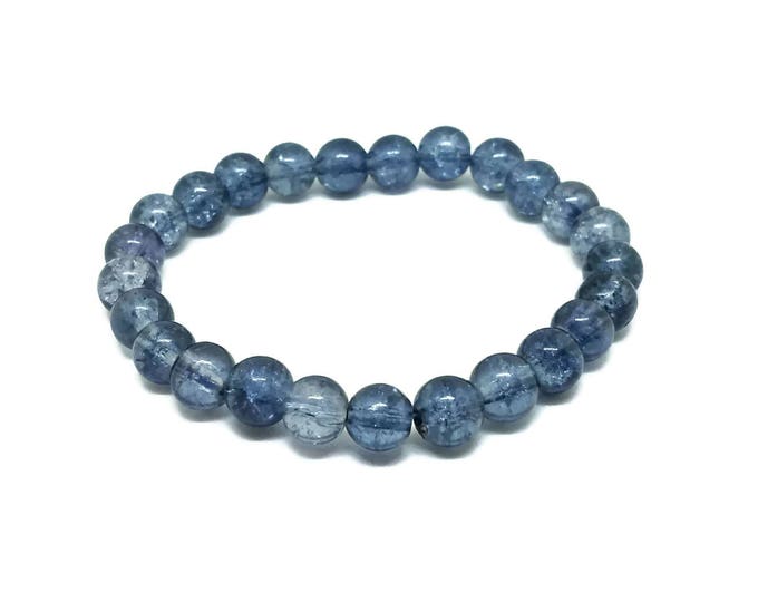 Blue Crackle Bead Stretch Bracelet, Blue Bracelet, Unique Birthday Gift, Beaded Stretch Bracelet, Blue Beaded Bracelet, B008