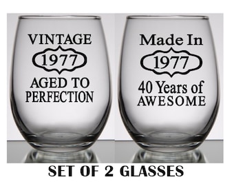 Set of 2, 40th Birthday Wine Glasses, Or Set of Rocks Glasses, 40th Birthday for Women, 40th Birthday Gift for Men, 40th Birthday Party