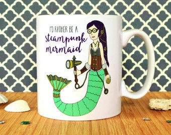Mermaid Mug, Steampunk Mermaid Mug, Steampunk Mug, Steampunk Gift, Mermaid Gift, Alternative Gift, Gift For A Friend, Steampunk Fan, Mermaid