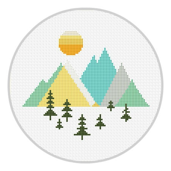 Mountains Geometric Cross Stitch Pattern Geometric Forest