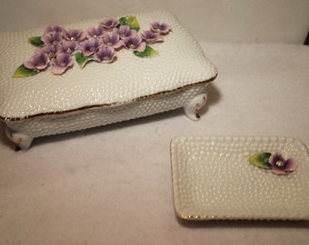 Vintage Norcrest Sweet Violets SV-2 Cigarette Box and Ashtray/Match holder