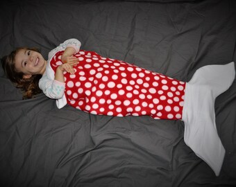 Mermaid Tail Blanket// Kids Blanket // Mermaid blanket // fleece blanket // kids throw blanket // red polka dot blanket // red mermaid tail