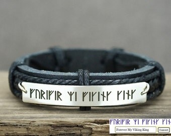 Rune Bracelet, Viking Bracelet, Custom Mens Leather Bracelet, Engraved Bracelet, Norse Bracelet, Nordic Bracelet, Viking King- Gift for Him