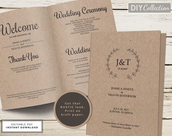 Folded Wedding Program Template, Printable Wedding Program Template, Wedding Program Instant Download, Editable Template #GD_WP106