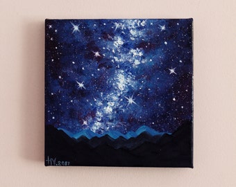 Milky Way painting Night sky Oil painting on canvas Starry sky Small Galaxy painting Home decor Space star Cosmos gift idea FREE SHIPPING