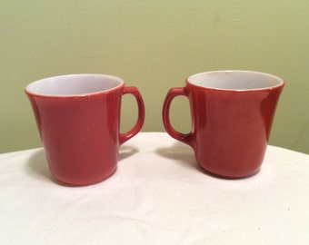 Vintage Pyrex Corelle Rust Burnt Orange Brown Set of Two Coffee Mugs Cups
