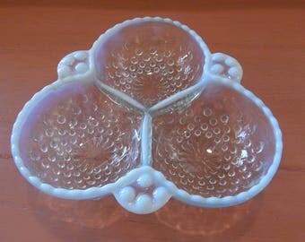 Moonstone Hobnail glass relish tray