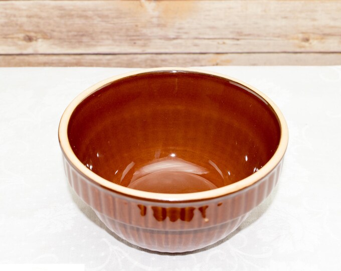 Vintage Over And Back Glazed Yellow Ware Pottery Bowl | Rustic Home Decor
