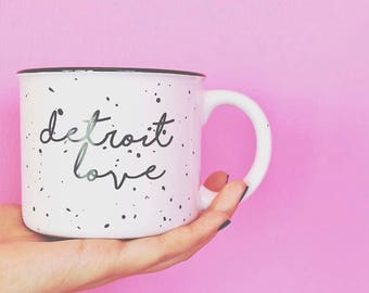 Detroit Love Coffee Mug | Michigan, mug, coffee lover gift, detroit, Christmas gift, made in Michigan, camp inspired ceramic mug, camp mug