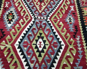 Turkish Rug, Vintage Kilim Rug, Handspun Wool Rug, Nomadic Rug, Tribal Rug, Kilim 162 cm x 259 cm