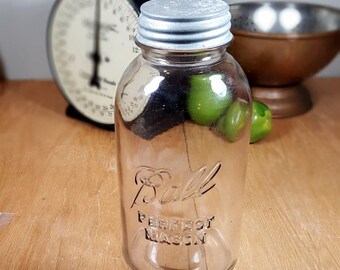 VINTAGE BALL JAR Vintage Mason Jar Half Gallon Farmhouse Kitchen Rustic Ball Canning Jar Zinc Lid 1923-33