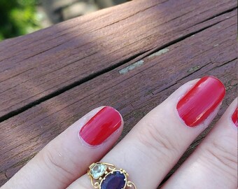 Antique 18k Gold Garnet Chrysoberyl Ring Price Reduced