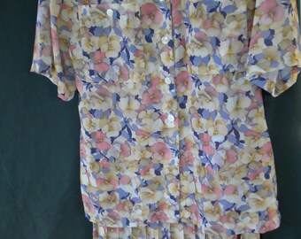 Women spring/summer costume dress + blouse two-piece combination Gr. 42-44-M pastell-colorful measurements Pansy vintage