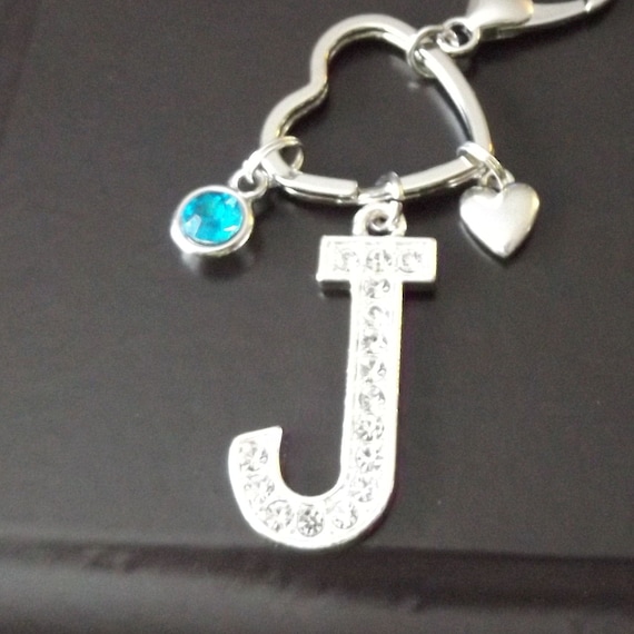 Beautiful Letter J Rhinestone tial Key Chain with