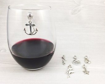 6 Nautical Wine Charms, Stemless Wine Glass Charms, Magnetic Wine Charms, Beach Lover Gift, Gifts for Her, Hostess Gift, Nautical Gift