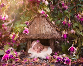 Newborn Digital Backdrop/ Prop / Photography / Outdoor with real flowers (Cubby house)
