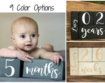LARGE Baby Age Blocks, Milestone Blocks, Baby Shower Gift, Photo Blocks, Photo Prop