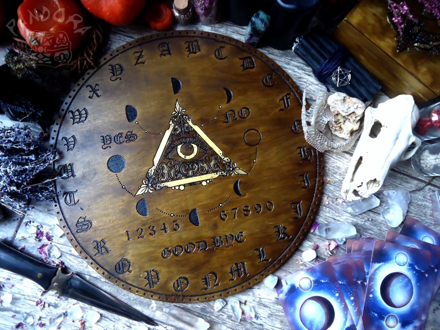 Ouija board All Seeing Eye and Moon Circle