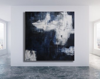 Bold XL Abstract Painting / Modern Art / Contemporary Art / Texture Painting / Blue, Grey and White Painting / Large Abstract Art