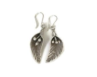 Oxidised Sterling Silver Lily Earrings