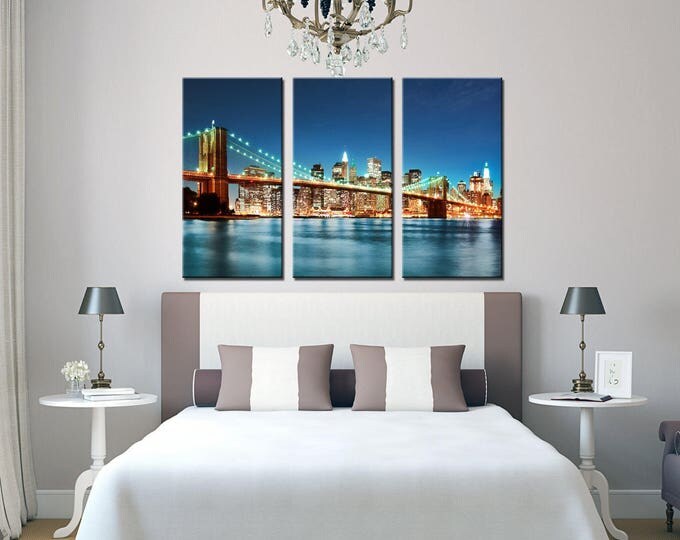 Buy Brooklyn Bridge canvas wall art, New York brooklyn bridge art, Night brooklyn bridge print, New York cityscape landscape wall art canvas