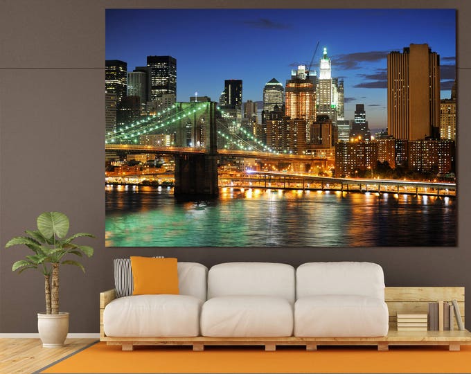 Buy Brooklyn bridge canvas wal art, 3 panel Brooklyn bridge print, 5 brooklyn bridge panel wall art, tall wall art panels night cityscape