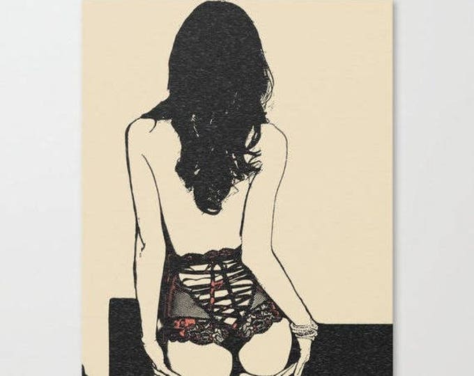 Erotic Art Canvas Print - Night Fever, sexy in lingerie, woman body print, Perfect nude girl in seducing pose, sensual high quality artwork
