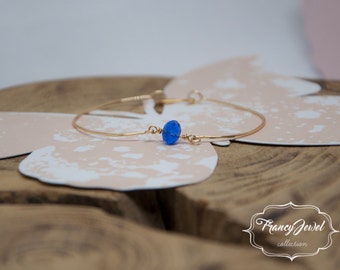 Bangle, gold bracelet, blue crystal bangle, handmade bangle, crystal charm, unique handmade bangle, gold bangle, made in Italy, gift for her