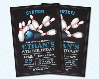 Digital Printable Bowling Birthday Invitation. Sports Birthday. Girl Birthday. Boy Birthday