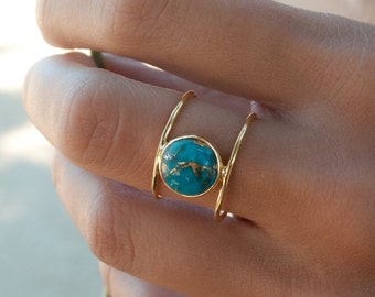 Turquoise Ring * Gold Ring * Statement Ring * Gemstone Ring * Copper Turquoise Ring * Natural * Organic Ring * Ocean * Blue Ring * BJR045