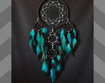 Dreamcatcher , Dream catcher black & turquoise color , large dreamcatcher, indian talisman, Dreamcatcher blue black color